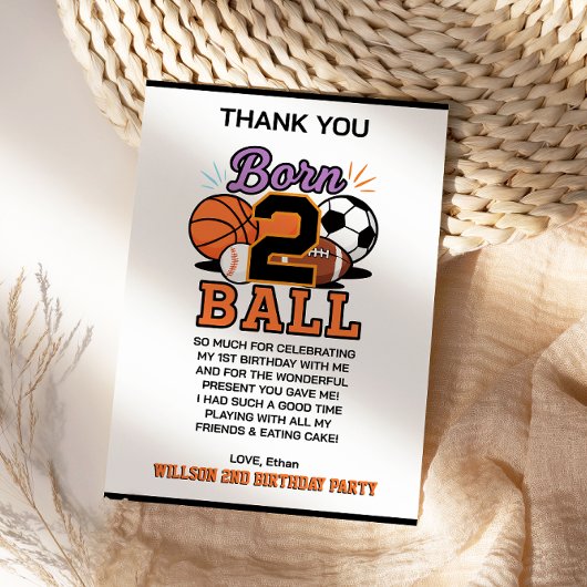 生まれて2年のボールスポーツ テーマ男子2歳誕生日パーティー サンキューカード