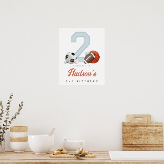 生まれて2年のボール歓迎看板スポーツ2歳誕生日飾り ポスター (キッチン)