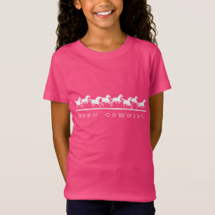 生まれる女性のカーボーイを走っている野生の馬 Tシャツ