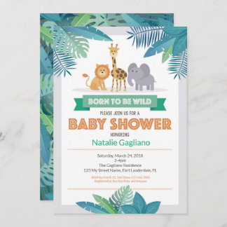 生まれる野生のジャングルサファリのベビーシャワーの招待状 招待状