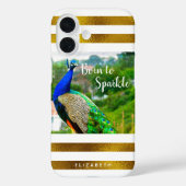 生まれピックのシックな孔雀金ゴールドホワイトストライプ Case-Mate iPhoneケース (裏面)