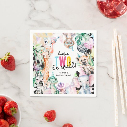 生まれ二人は野生のサファリ動物2nd誕生日 スタンダードカクテルナプキン (インサイチュ)