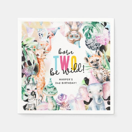 生まれ二人は野生のサファリ動物2nd誕生日 スタンダードカクテルナプキン (正面)