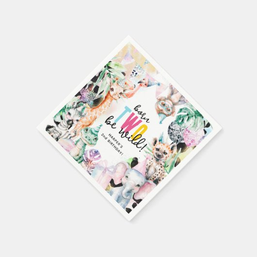 生まれ二人は野生のサファリ動物2nd誕生日 スタンダードカクテルナプキン (角)