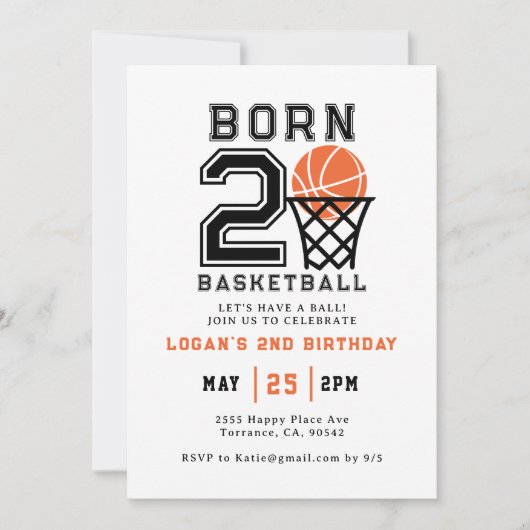 生まれ二 | スポーツ少年の二歳の誕生日 招待状 (正面)