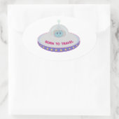 生まれ可愛いエイリアン&ソーサー飛んでいる旅行 楕円形シール (バッグ)