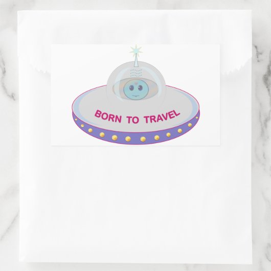 生まれ可愛いエイリアン&ソーサー飛んでいる旅行 長方形シール (バッグ)