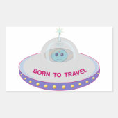 生まれ可愛いエイリアン&ソーサー飛んでいる旅行 長方形シール (正面)