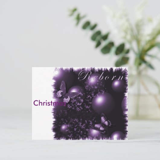 生まれ変わった蝶クリスチャンアートパープルポストカード シーズンポストカード (スタンド正面)