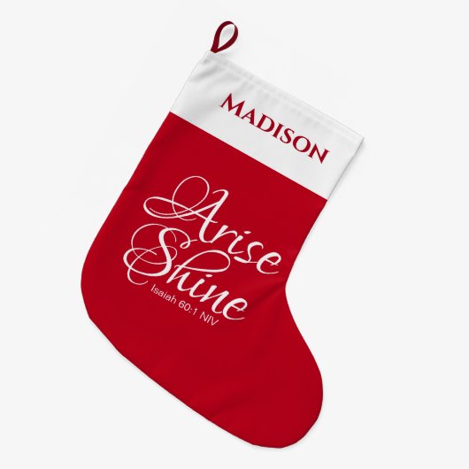 生まれ感動的て信仰を赤く輝かせる ラージクリスマスストッキング (正面 (吊り時))