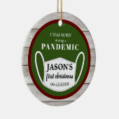 生まれ木と写真で赤と緑のパンデミック セラミックオーナメント (右)