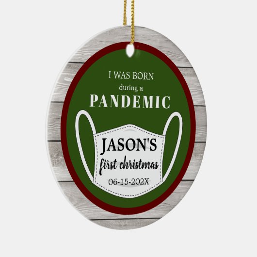 生まれ木と写真で赤と緑のパンデミック セラミックオーナメント (右)