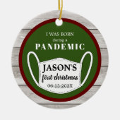 生まれ木と写真で赤と緑のパンデミック セラミックオーナメント (正面)