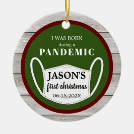 生まれ木と写真で赤と緑のパンデミック セラミックオーナメント