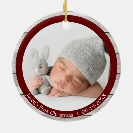 生まれ木と写真で赤と緑のパンデミック セラミックオーナメント (裏面)