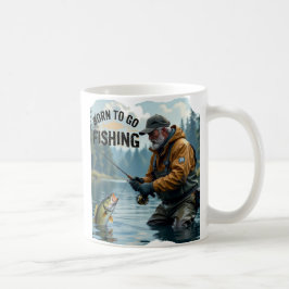 生まれ素朴魚釣りおじいちゃん コーヒーマグカップ