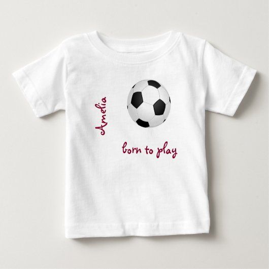 生まれ遊サッカーのパーソナライズ名かわいい ベビーTシャツ (正面)