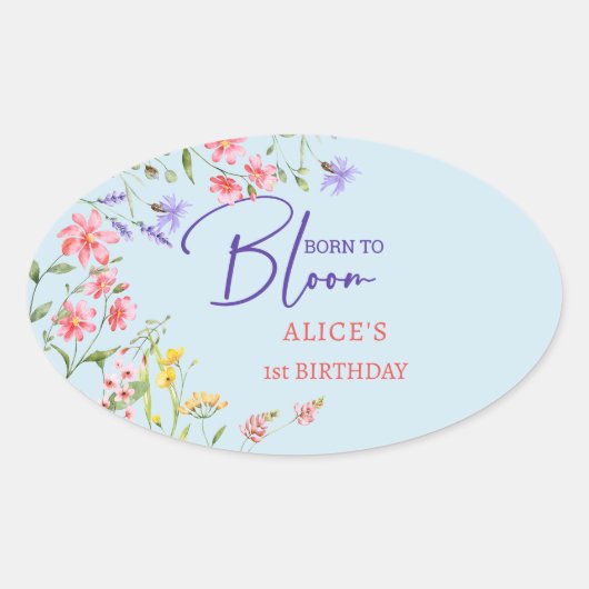生まれ開花子供の誕生日 楕円形シール (正面)