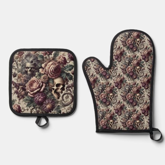 生まれ開花 – ゴシックビクトリアン 鍋つかみ&鍋敷きセット (正面)