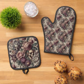 生まれ開花 – ゴシックビクトリアン 鍋つかみ&鍋敷きセット (トップダウン)