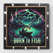 生まれ魚を釣る スクエア壁時計 (正面)