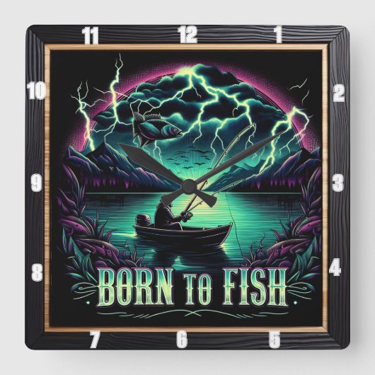 生まれ魚を釣る スクエア壁時計 (正面)