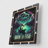 生まれ魚を釣る スクエア壁時計 (傾斜)