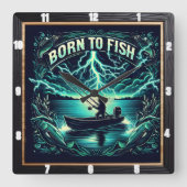 生まれ魚を釣る スクエア壁時計 (正面)