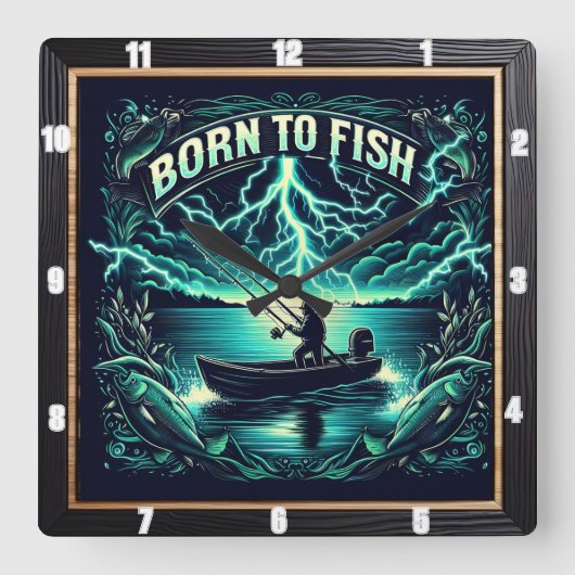 生まれ魚を釣る スクエア壁時計 (正面)