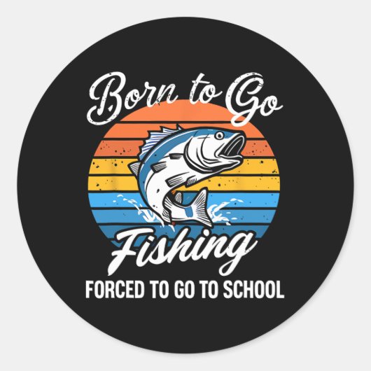 生まれ魚釣り強制学校のおもしろい魚釣り少年 ラウンドシール (正面)