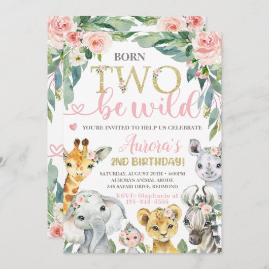生まれ2つのワイルド誕生日招待状2nd誕生日 招待状 (正面/裏面)