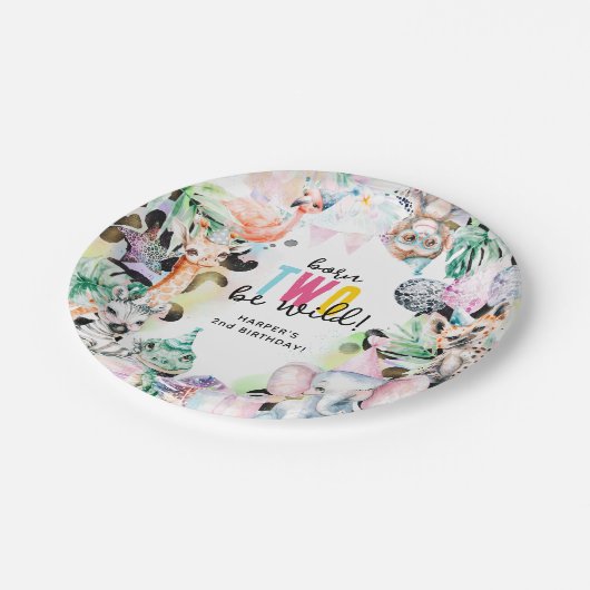 生まれ2つの野生のサファリ動物クールな2番目の誕生日 ペーパープレート (アングル)