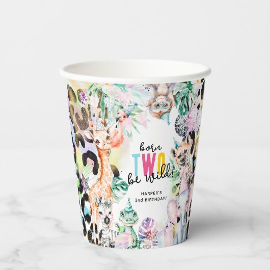 生まれ2つの野生のサファリ動物クールな2番目の誕生日 紙コップ (裏面)