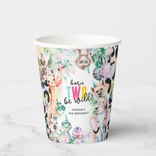 生まれ2つの野生のサファリ動物クールな2番目の誕生日 紙コップ (正面)