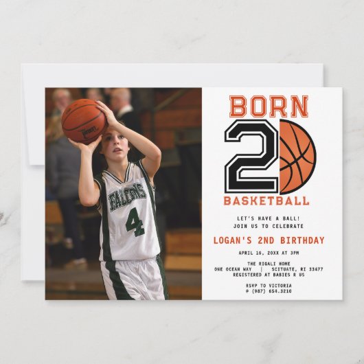 生まれ2バスケットボール2ndバースデースポーツ写真 招待状 (正面)