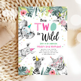 生まれ2ベワイルドサファリパーティー動物誕生日 招待状