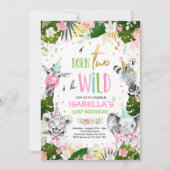 生まれ2ベワイルド誕生日サファリ動物パーティー 招待状 (正面)