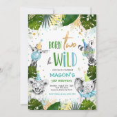 生まれ2ベワイルド誕生日サファリ動物パーティー 招待状 (正面)