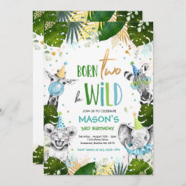 生まれ2ベワイルド誕生日サファリ動物パーティー 招待状