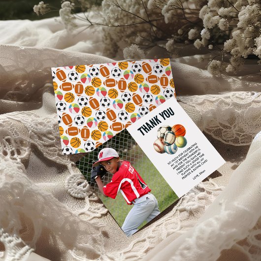 生まれ2ボールスポーツをテーマにした男の子2nd誕生日パーティー サンキューカード