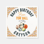 生まれ2ボールスポーツをテーマにした男の子2nd誕生日パーティー スタンダードカクテルナプキン (正面)