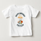 生まれ2ボールスポーツをテーマにした男の子2nd誕生日パーティー ベビーTシャツ (正面)