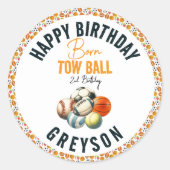 生まれ2ボールスポーツをテーマにした男の子2nd誕生日パーティー ラウンドシール (正面)