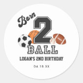 生まれ2ボールスポーツをテーマにした男の子2nd誕生日パーティー ラウンドシール (正面)