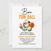 生まれ2ボールスポーツをテーマにした男の子2nd誕生日パーティー 招待状 (正面)