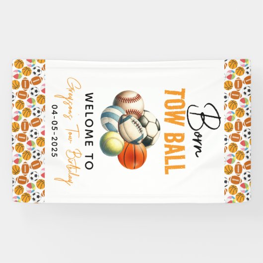 生まれ2ボールスポーツをテーマにした男の子2nd誕生日パーティー 横断幕 (横)