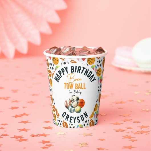 生まれ2ボールスポーツをテーマにした男の子2nd誕生日パーティー 紙コップ (インサイチュ)