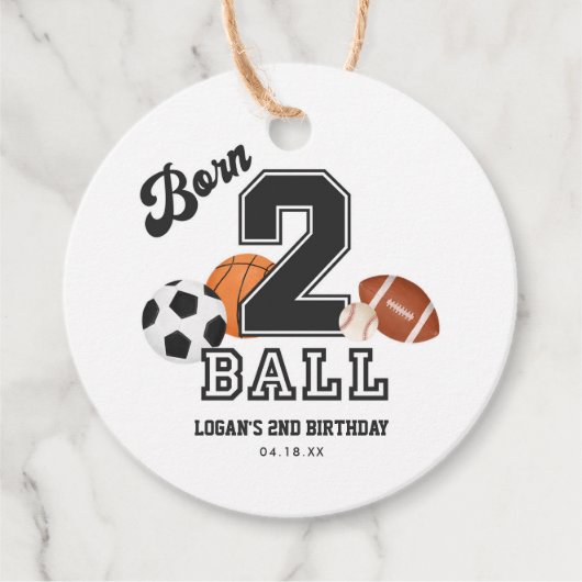 生まれ2ボールスポーツテーマボーイセカンドバースデーパーティー フェイバータグ (正面)