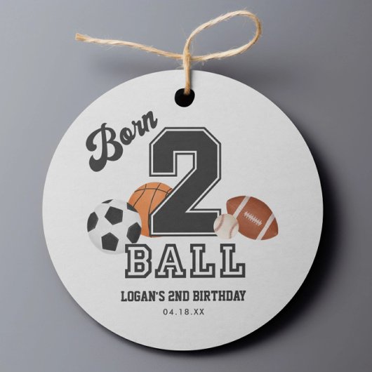 生まれ2ボールスポーツテーマボーイセカンドバースデーパーティー フェイバータグ