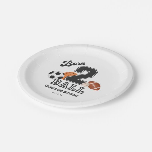 生まれ2ボールスポーツテーマボーイセカンドバースデーパーティー ペーパープレート (アングル)